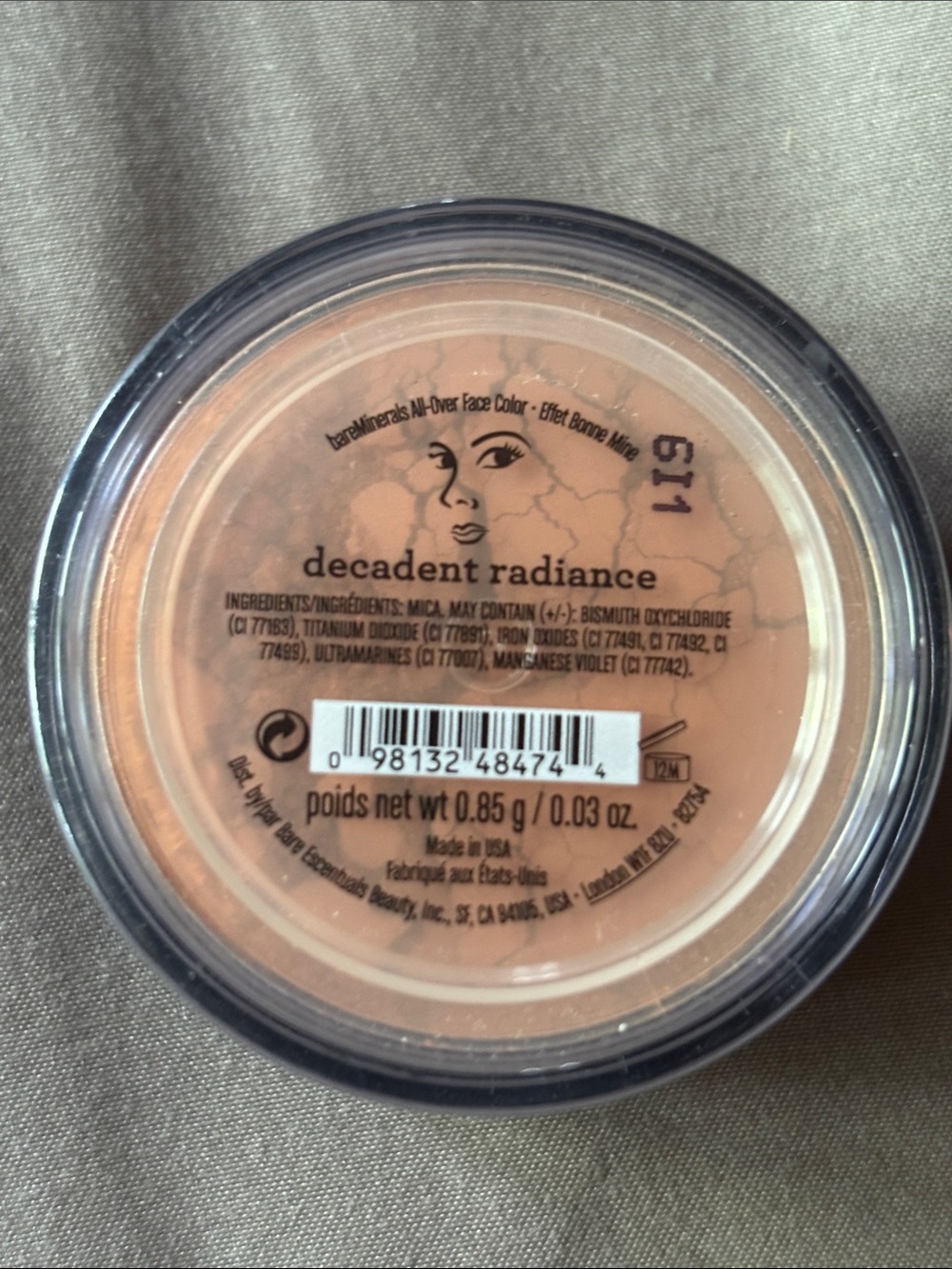 NEW Sealed BareMinerals Decadent Radiance Highlighter - Peach Color .85g/0.03oz